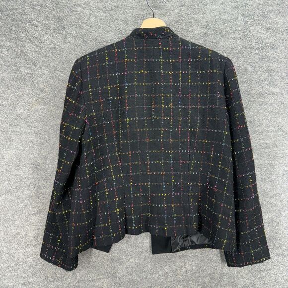 Studio I Blazer Women 12P Petite Black Plaid Open Front Long Sleeve Lined Casual - Picture 2 of 7